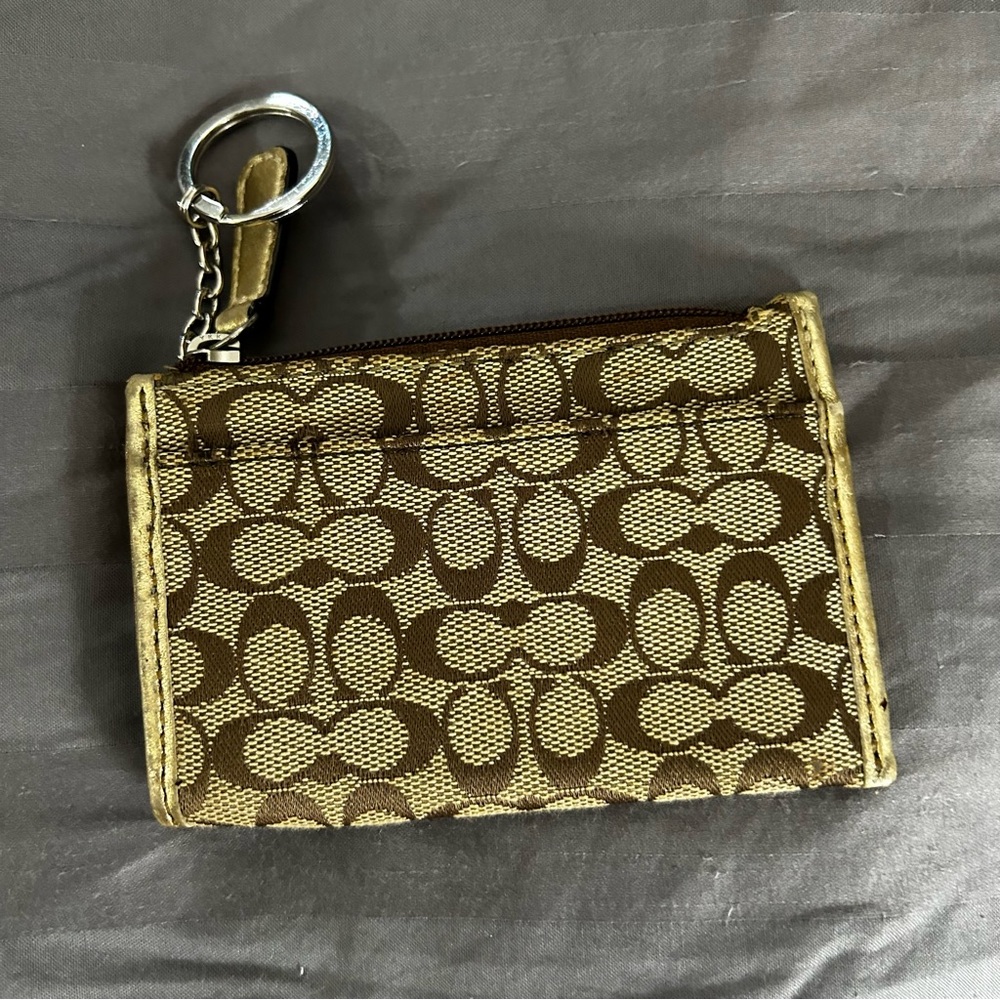 Coach Brown and Tan Signature Key Card Holder